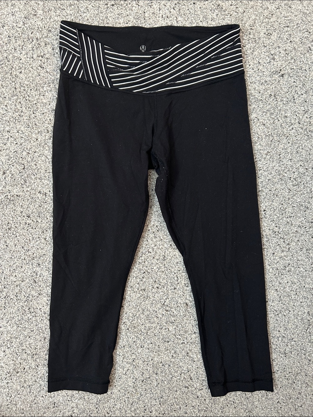 lululemon athletica Black Capri Leggings with Striped Waistband